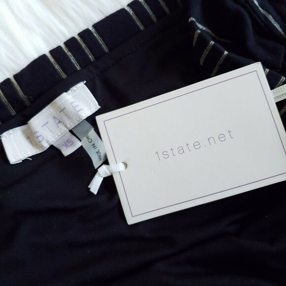 1.STATE of the shoulder metallic stripe shirt top in rich black gold Size XS NEW - Picture 6 of 6